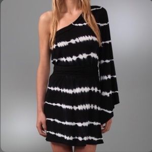 One shoulder black and white tie dye dress